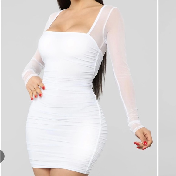 Fashion Nova Dresses & Skirts - White sheer dress Never worn EC Nylon, spandex and polyester lined Size M NWOT